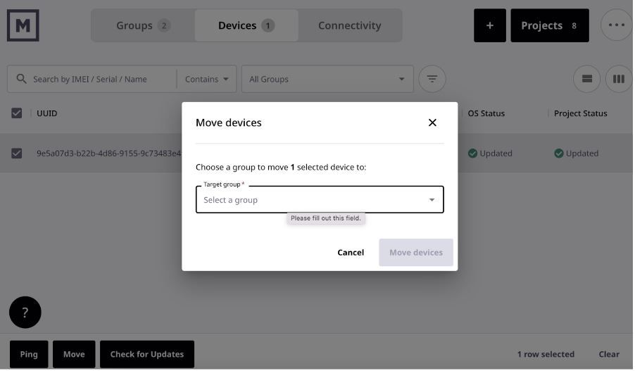 move devices groups